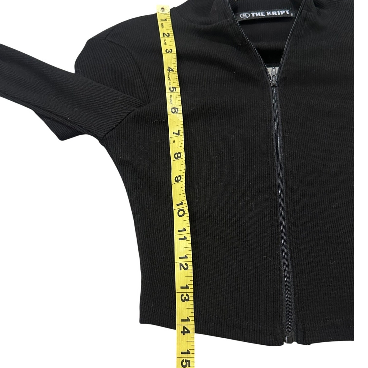 The Kript Black Ribbed Knit Full Zip Mock Neck Cropped Jacket Top Size S Euc — image 6 of 7